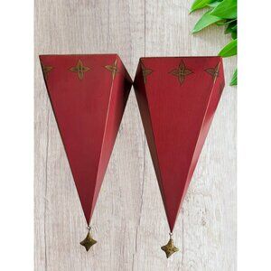 Pair Of Southern Living Red Metal Wall Sconces With Gold Star Accents & Hanging